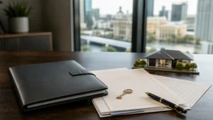 Deceased estate property title documents and house key in a Brisbane office