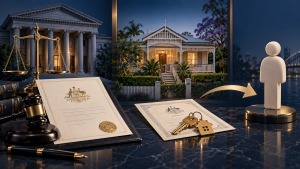 Family Court order, Queensland home and property title transfer illustration
